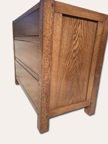 Handcrafted mission-style oak cabinet showcasing detailed joinery and wood grain
